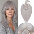 Rich Choices Real Human Hair Toppers for Women With Bang 100% Remy Human Hair Topper for Thinning Hair Clip in Silk Base Hair Topper 6 Inch GREY