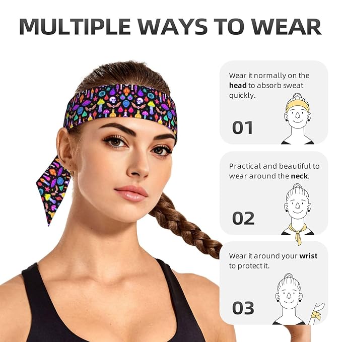 Boys Girls Sports Sweatbands, Multi Style Elastic Hair Band for Yoga Workout Shower, Cool Halloween Goth Skull Bat Mushroom Witchy Witch Headwear Head Accessories