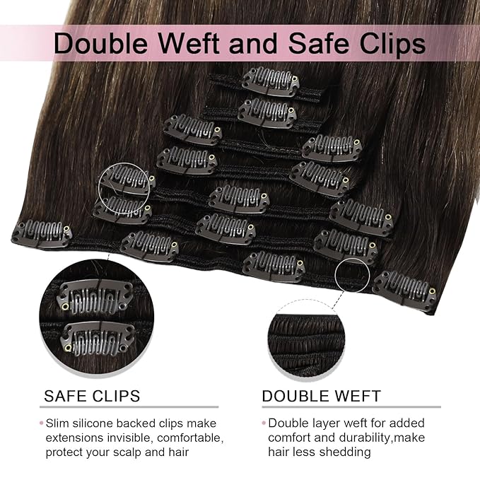 Pro2.0 Clip in Hair Extensions Real Human Hair 22inch 7pcs #2/6/2 Balayage Dark Brown to Chestnut Brown Real Hair Extensions Clip in Human Hair 120g（#2/6/2-22inch）