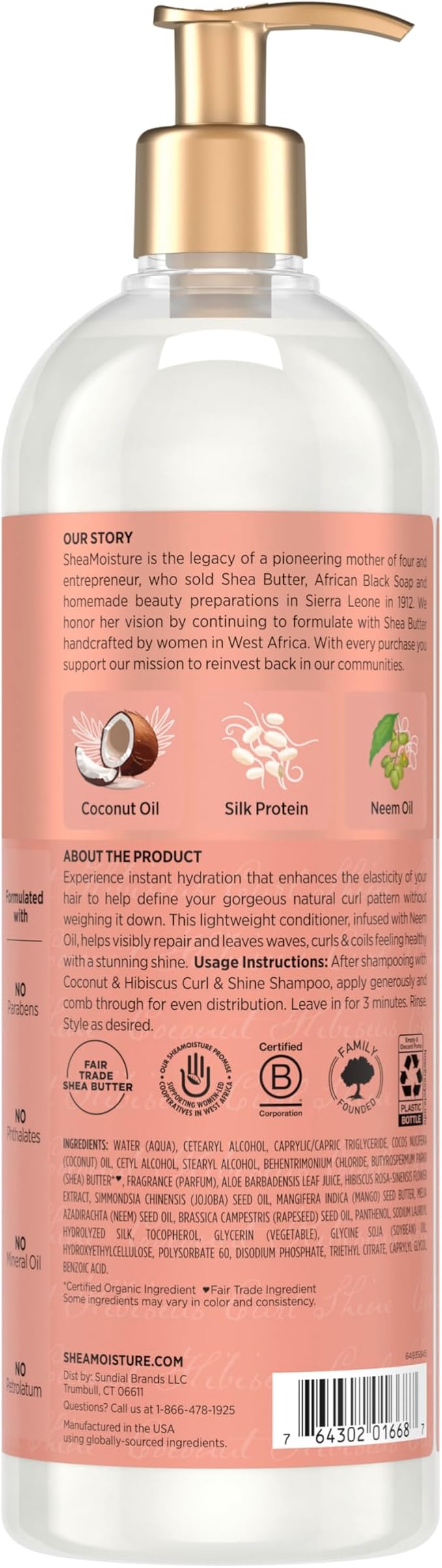 Shea Moisture Curl & Shine Conditioner Coconut & Hibiscus, for Thick, Curly Hair, to Moisturize & Soften, 24 oz
