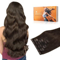 DOORES Clip in Human Hair Extensions, Light Dark Brown 110g 7pcs 14-22 Inch, Seamless Silicone Wefts, 7-Layer PU Glue Bonding, Straight