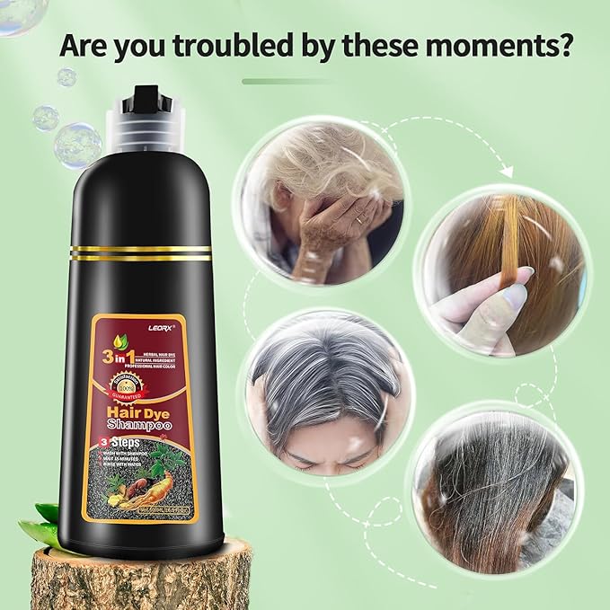 2 Pack Hair Dye Shampoo, Leorx 3 In 1 Dark Brown Color Shampoo Dye For Instant Coloring For Women & Men