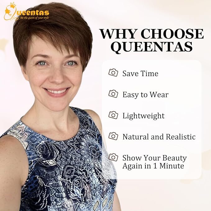QUEENTAS Brown Short Hair Toppers for Women with Thinning Hair 360°3D Cover with 3 Clips Hair Pieces Wispy Bangs 4.6"*3.6" Coverage(Chocolate Brown/#4)