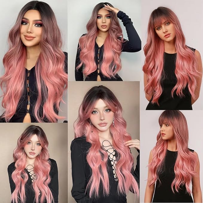 Ombre Bundles Human Hair 1Bpink Body Wave Bundle Brazilian Virgin Remy Hair 3 Bundles 24 26 28 Inch Double Weft 2 Tone Black and Pink Body Wave Bundle Hair Weave 300g