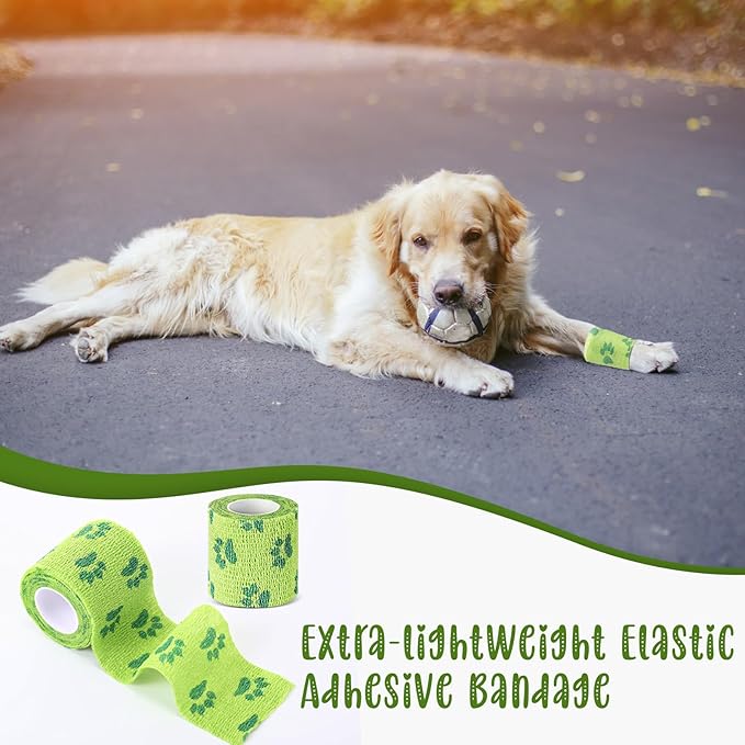 3 Rolls No Chew Bandage for Dogs Bitter Bandage Wrap for Dogs Wound Wrap (2 Inches X 5 yd,Green)
