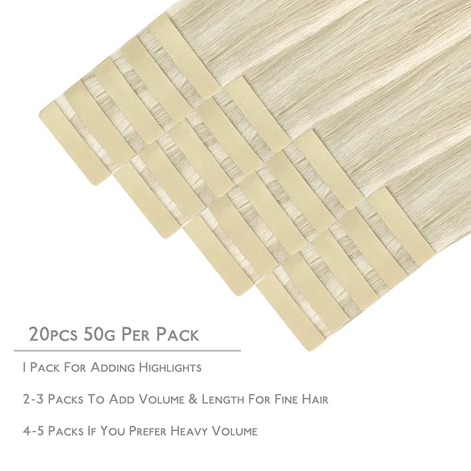 WENNALIFE Tape in Hair Extensions Human Hair, 20pcs 40g 12 inch Ash Blonde Highlighted Platinum Blonde Remy Hair Extensions Straight Human Hair Tape in Extensions Skin Weft Tape Extensions Human Hair