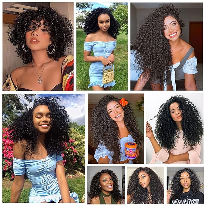 30 Inch Human Hair Bundles Natural Black Kinky Curly Bundles Brazilian Virgin Remy Hair Extensions Niegmeag Double Weft Color 1B Kinky Curly Bundle Hair Weave 100g