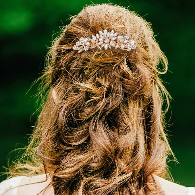 Crystal Wedding Hair Comb Bridal Hair Comb with Pearl Wedding Headpiece for party wear Golden Hair Accessory