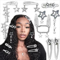 10PCS Star Hair Clips Silver Hair Clips Metal Star Barrettes 8 Shapes Pentagram Hair Snap Clips Punk Kawaii 2000s Hair Accessories for Women