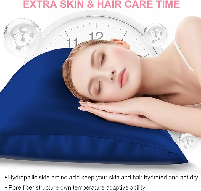 Mulberry Silk Pillow Cases King Size with Hidden Zipper, Ultra Smooth and Soft Breathable Cooling Silk Satin Pillowcase for Hair and Skin, Gifts for Women Men (Royal Blue, 20x36 Inches, 1 Pack)