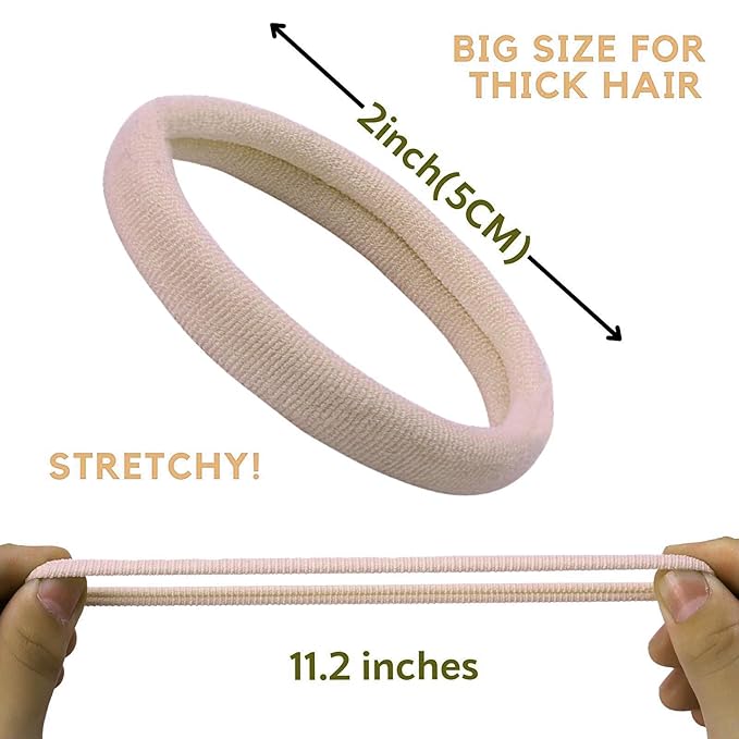 60 Pcs 2 Inch Blonde No Damage Hair Ties for Women Thick Hair, Large Soft Seamless Nylon Fabric Elastic Ponytail Holders Bands for Women