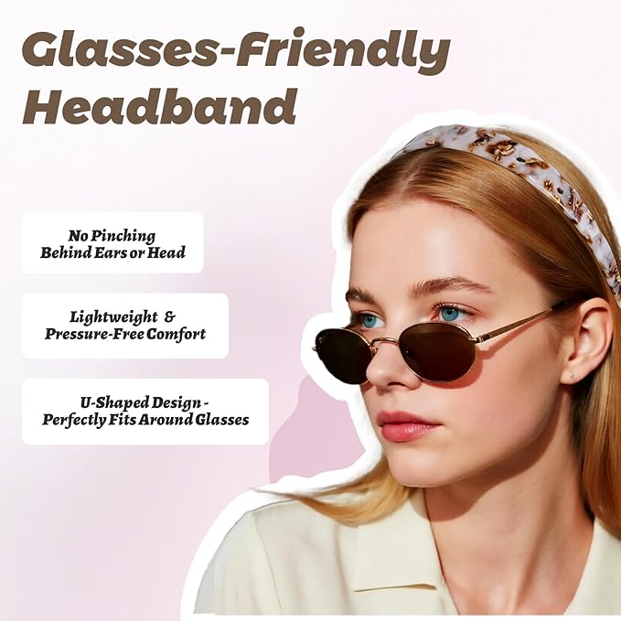 Headbands with Teeth Non-Slip Thin Acetate Hairbands for Women, Sunglasses Headband Design, 90s Retro Hair Barrettes, No Pressure & No Headache Head Bands (Amber Brown Star)