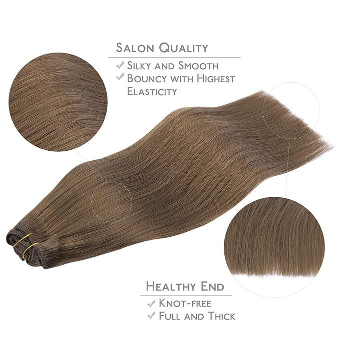 WENNALIFE Clip in Hair Extensions, 150g 14 Inch 9pcs Light Ash Brown Human Hair Extensions Thicker Clip in Hair Extensions Real Human Hair Clip Set Double Weft