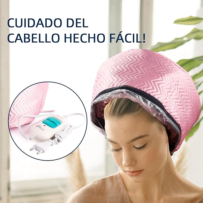 Electric Hair Steamer Cap with Temperature Control, Removable Thermal Hair Care Hat for Home Spa (Pink Type)