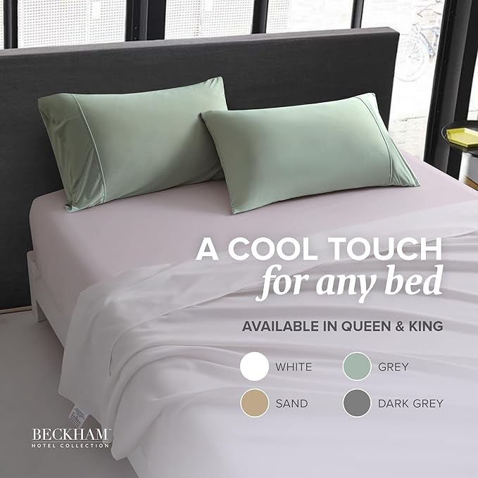 Beckham Hotel Collection Cooling Pillowcases for Hot Sleepers, King Size Set of 2, Cool Bedding, Envelope Closure, Silky Soft, Breathable, Moisture-Wicking, Aqua Gray