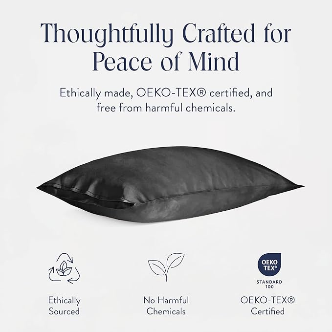 Brooklinen Mulberry Silk Pillowcase – 100% Pure Silk Pillow Case, Soft & Durable, Anti-Friction Comfort, Hight Quality Smooth Texture – Machine Washable & Breathable – King Size (Carbon)