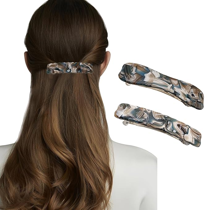Hair Clips for Women,3.5 Inch Acetate Medium 2pcs Hair Claw Clips for Women Thin Thick Curly Hair,Strong Hold No Slip Grip,French Classic Multicolor （Blue Marble）