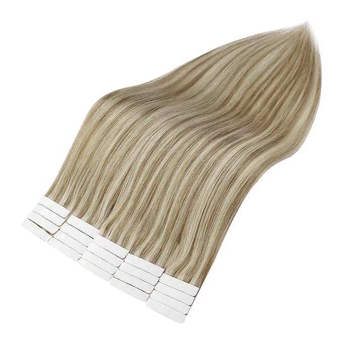 Full Shine Invisible Tape in Hair Extensions Human Hair Color 16 Golden Blonde Highlight 22 Medium Blonde 16 Inch Remy Tape in Hair Extensions Straight Tape in Extensions 50 Gram 20 Pcs