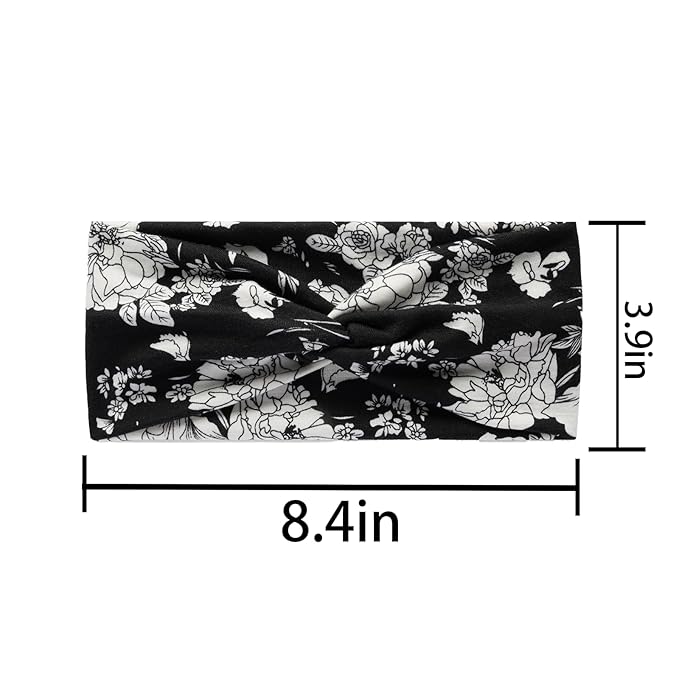 5 Pack Turban Headbands for Women, Cute Hair Band Accessories Featuring Soft Boho Floral Patterns, Fashionable Hair Wraps and Large Scarf-Style Headbands