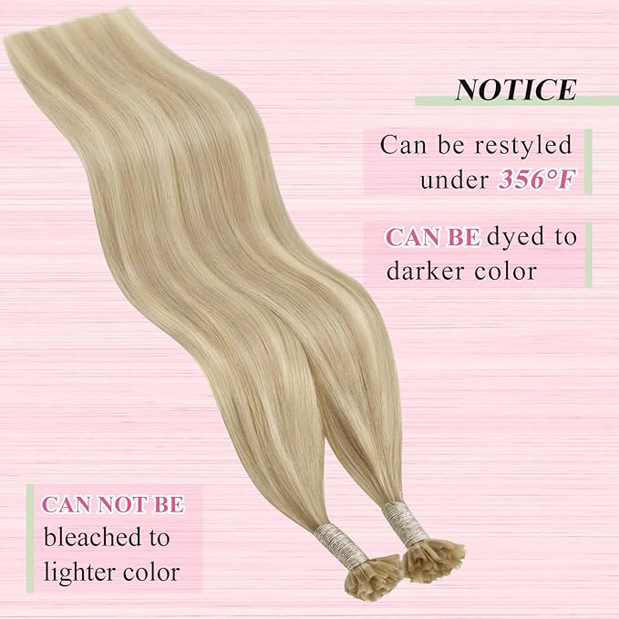 YoungSee U Tip Hair Extensions Human Hair Highlight U Tip Hair Extensions Ash Blonde with White Blonde Highlight Utip Hair Extension Human Hair 20 Inch Ktip Extension Remy Hair 1G/S 50G for Wedding