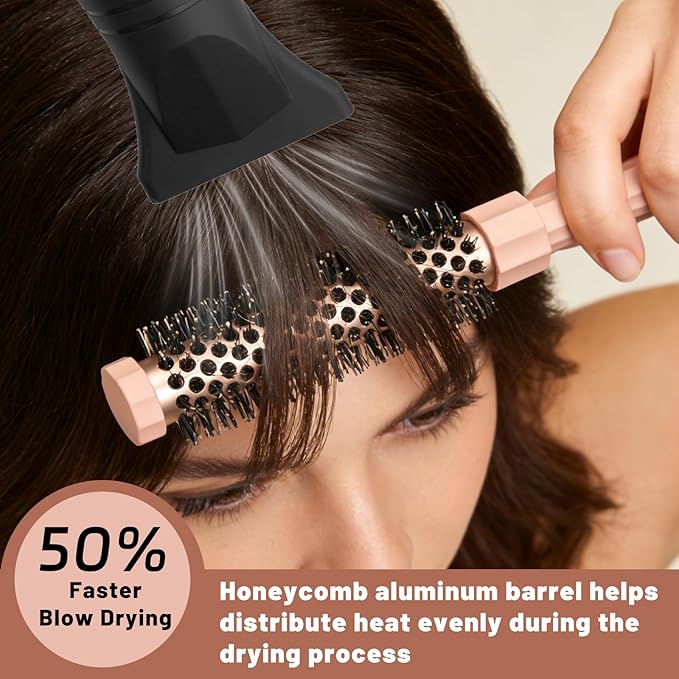 Small Round Hair Brush Pink - Boar Bristle&Nylon Mixed Bristles for Smoothing, Volumizing & Frizz Control - Mini Blow Dry Styling Brush for Fine Hair, Smooth Curls and Salon Blowout at Home