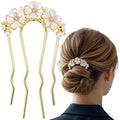 Pearl Flower Hair Clips, U-Shaped Crystal Flower Rhinestone Hair Pins, Gold Alloy Floral Hairpins Hairclips Accessories for Bride Weddings Party Holiday