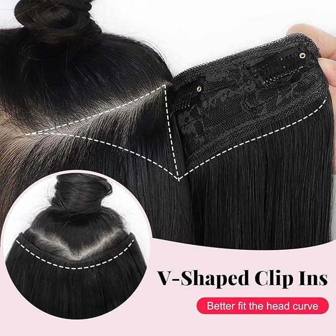 ALXNAN Long Wavy Hair Extensions for Women, Clip in Hair Extensions Clip Ins Soft Full Head Synthetic Hairpieces 20 Inch Black Mix Rose Pink Highlights