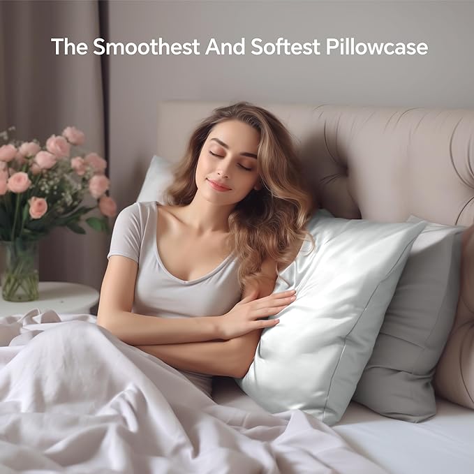 INFIIXSO Mulberry Silk Pillowcase for Hair and Skin, Silk Pillow Cases Standard Size with Hidden Zipper 20x26 Inches, Ultra Smooth and Soft Cooling Pillow Cases for Hot Sleepers(Light Grey, 1 Pack)