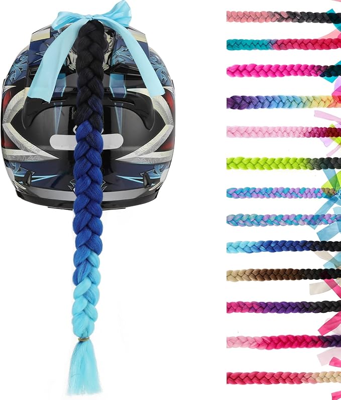 SEGO 1PCS/2PCS Helmet Pigtail Braids with Detachable Suction Cup Bowknot Ponytail Hair Many Colors (Helmet not Included)
