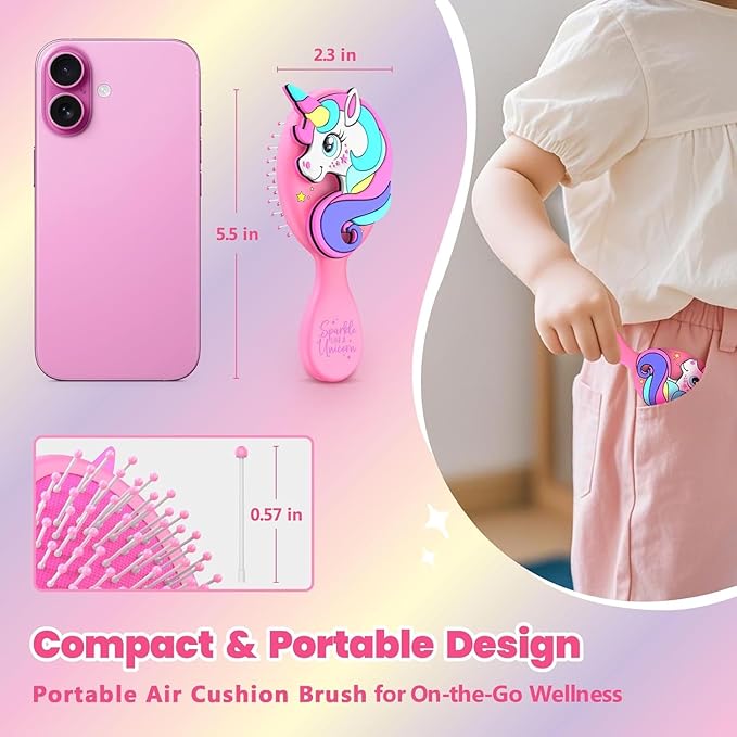 Toddler Hair Brush for Toddler Girls & Kids Ages 2-4+, Purple Mini Unicorn Hairbrush, Gentle Detangling brush, Wet & Dry Hair, Ball-Tip Bristles for Sensitive Scalp, Travel Hairbrush