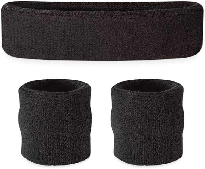 Suddora Sweatbands Set, Moisture Wicking 2 Wristbands and 1 Headband, Breathable Terry Cloth Athletic Bands for Basketball, Tennis, Yoga, Gym, Sweat Bands for Costumes and Cosplay