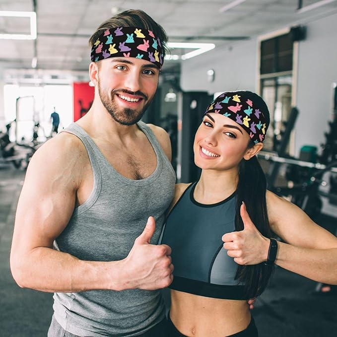 Easter Bunny & Eggs Style Sports Headband for Men Women Moisture Wicking Sweatband for Basketball, Running, Gym