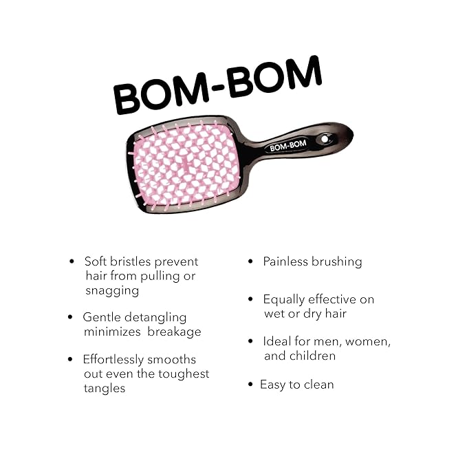 BOM BOM 2 Unit Kit, Wet And Dry Vented Detangling Hair Brush For All Hair Types, Light Weight Hairbrush, Scalp Massage Brush (Light pink black)