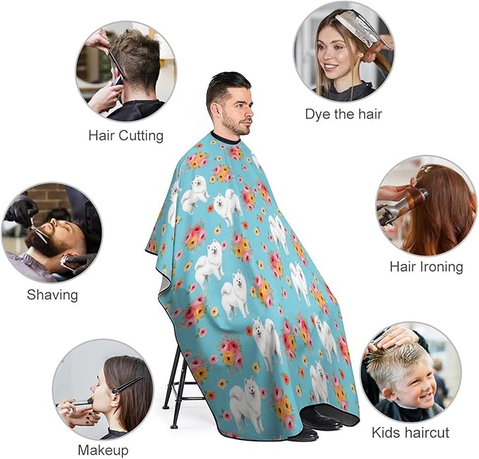 Extra Long Professional Salon Cape, Samoyed Dogs Floral Dog Dyeing Salon Apron Haircut Cloth Wrap Protector for Hair Cutting