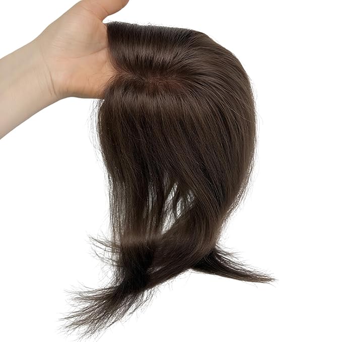 8x11cm Breathable Hair Topper, 12 inches 35g 120% Density Real Human Hair, 3 Non-Slip BB Clips, Wearable on Left, Right & Middle Part, Versatile Styling for Hair Loss & Volume Boost (Brown)