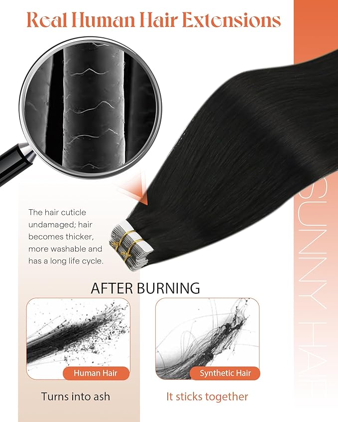 Sunny Hair Tape in Extensions,Remy Hair Extensions Tape in Black Invisible Tape in Hair Extensions Human Hair 100g 16Inch