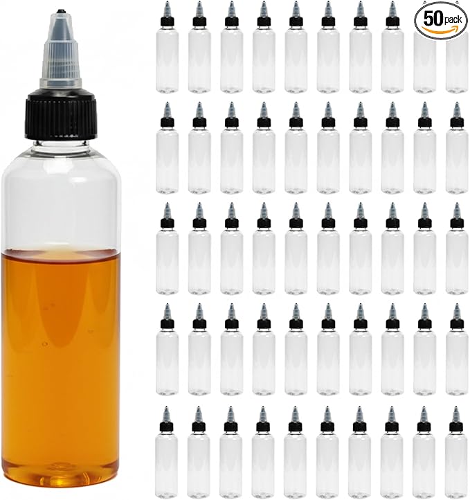 50pcs 4 oz Plastic Squeeze Bottles for Liquids,Hair Oil,Paint,Glue,Kitchen Sauce - Empty Clear Dispensing Dropper Bottle With Twist Top Caps,Applicator Bottle for Diy Art Crafts