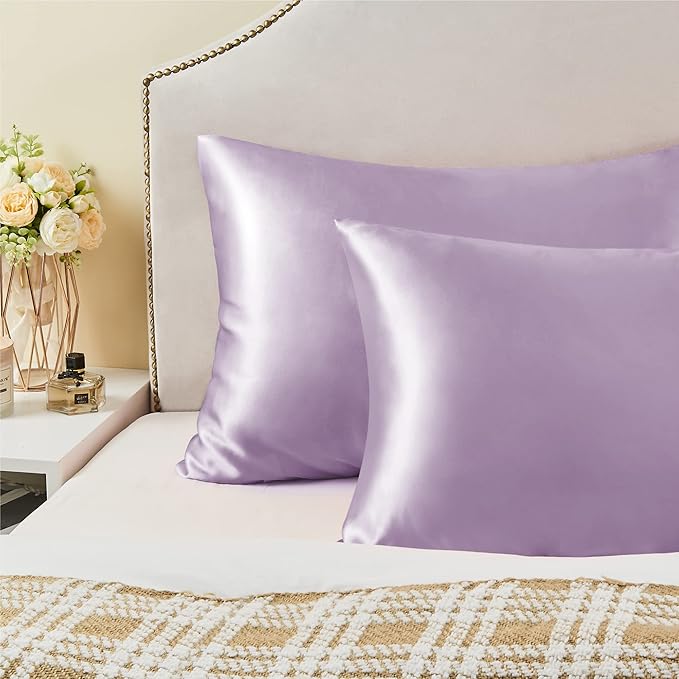 BEDELITE Satin Pillowcase for Hair and Skin, Super Soft and Cooling Similar to Silk Pillow Cases 2 Pack with Envelope Closure, Gift for Women Men(20"x26" Standard Size, Lavender)