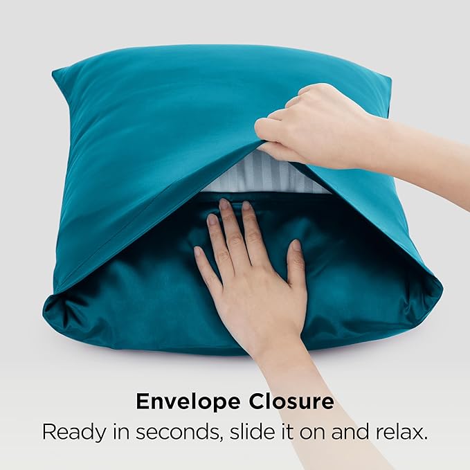 Bedsure Satin Pillowcase 2 Pack Similar to Silk Pillow Cases Standard Size, Pillow Case for Sleeping Women with Envelope Closure, Gifts for Women Men, Teal, 20x26 Inches, 2pcs
