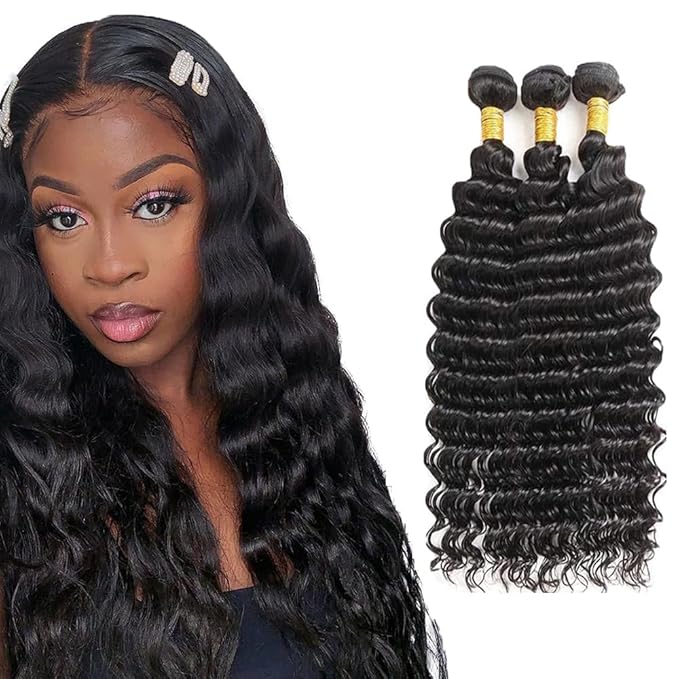 Deep Wave Bundles Color 1B Human Hair Bundles 20 22 24 Inch Double Weft Natural Black Deep Wave Bundle Niegmeag Virgin Remy Hair Extensions For Woman
