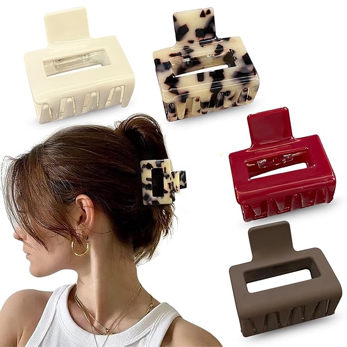 Tortoise Hair Clips for Women - 4Pcs 2" Small Acetate Matte Claw Barrettes for Thick & Thin Hair