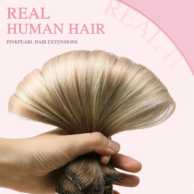 PINKPEARL Clip in Hair Extensions Real Human Hair, 22 Inch 120g 7pcs Human Hair Extensions Clip In, #8/60/18 Balayage Ash Brown to Platinum Blonde and Ash Blonde(#8/60/18-22)