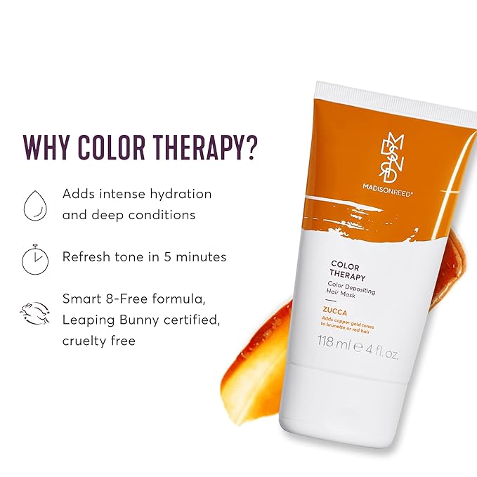 Madison Reed Color Therapy, Zucca, Color Depositing Hair Mask & Deep Conditioning Treatment, Intensely Hydrating, Refreshes Color & Tone, Keratin & Argan Oil, 4 Fl Oz 118 mL