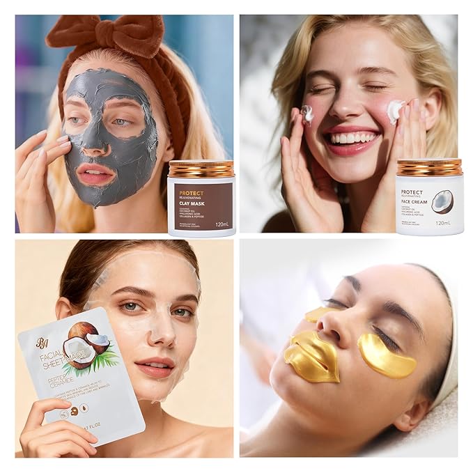 Christmas Gifts for Women, Coconut 32 Pcs Facial Skin Care Kit, Home Spa & Self-Care Gifts, Bath and Body, Lip Oil, Face Sheet Mask, Serum, Birthday, Valentines, Mother Day, All Occasion Present