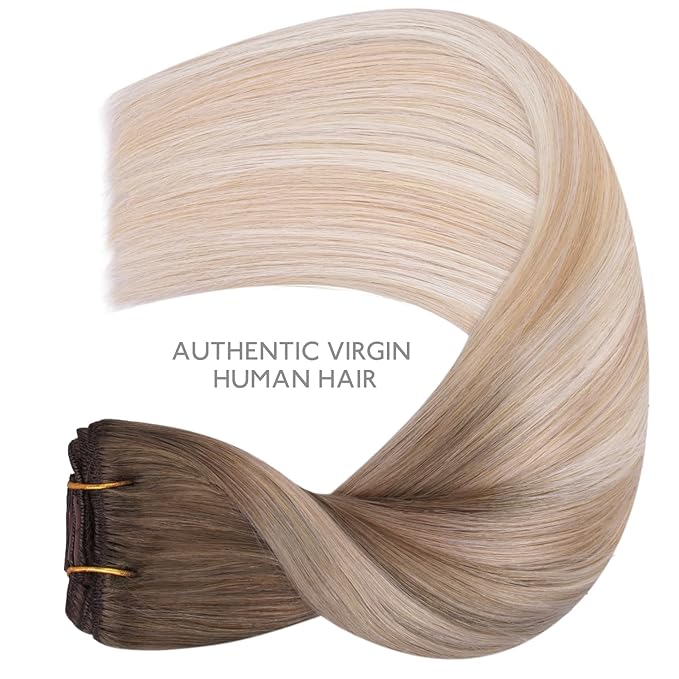 WENNALIFE Clip in Hair Extensions Real Human Hair, 18 Inch g 7pcs Balayage Sandy Brown to Platinum Blonde Remy Hair Straight Natural Extensiones De Cabello Humano Con Clip Ins