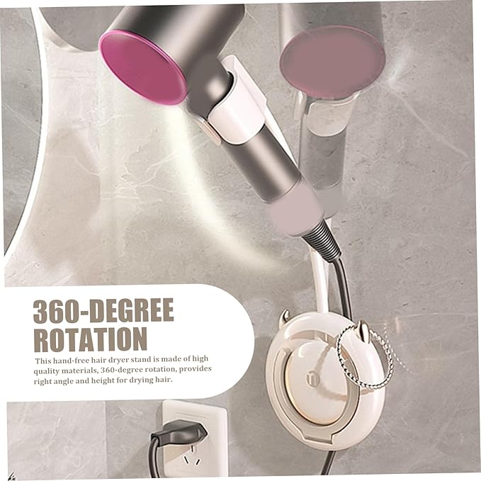 Blow Dryer Holder Wall Mounted 5x13.2 Inch Plastic Hair Dryer Stand Hands Free with Bendable Neck Blow Dryer Stand with Hooks & Foldable Bracket for Bathroom Organization Wall Mounted Hair Dryer Blow