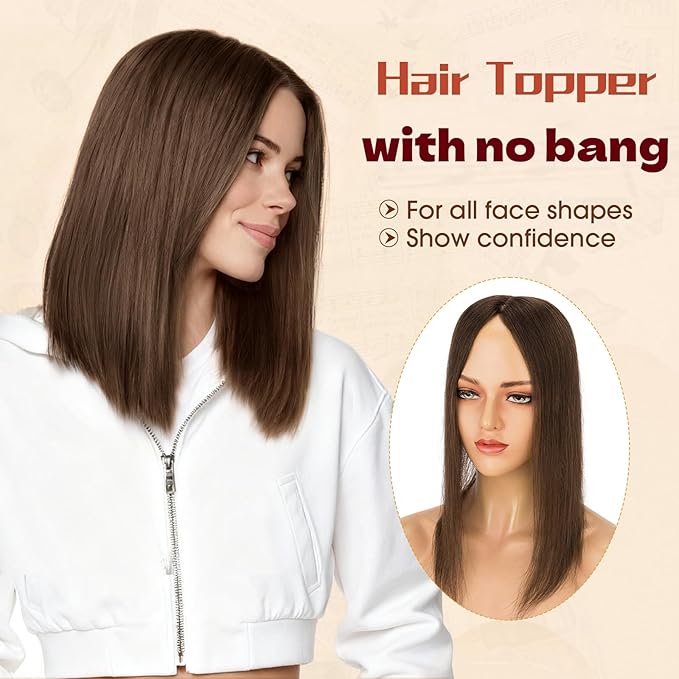 Rich Choices Human Hair Toppers for Women-100% Real Remy Hair Topper No Bang-Upgraded 150% Density 9 * 12CM Lace Base-Clip in Hairs Topper for Thinning Hairs-12Inch #2R Chocolate Brown