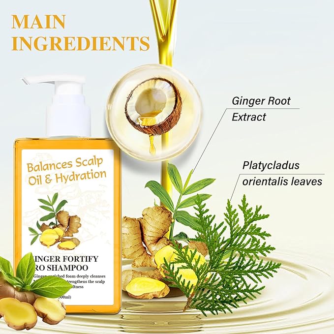 Soelegant Ginger Shampoo – Oil Control & Anti Hair Loss | Deep Cleanse & Scalp Care with Ginger Root Extract & Herbal Leaves | Anti Dandruff, Nourish & Volumizing for Men & Women, 10.144 FL OZ