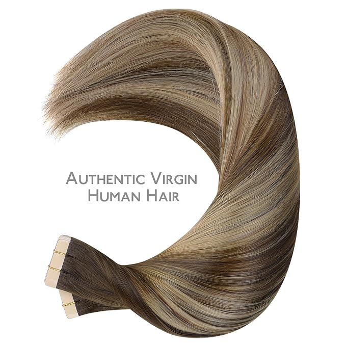 WENNALIFE Tape-in Hair Extensions, 40pcs 100g 14 inch Balayage Chocolate Brown to Honey Blonde, Reusable Real Human Hair Straight Tape-in Extensions