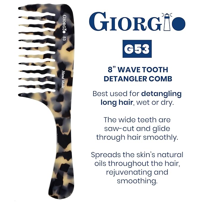 Giorgio G53 Wide Tooth Comb for Curly and Thick Hair - Large Rake Detangler Comb for Wet or Dry Hair, Handmade and Hand Polished (8)